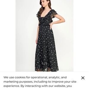 NWT $199 Spring + Mercer Chic Black Floral Midi or  Maxi Dress Open Tie Back SzL